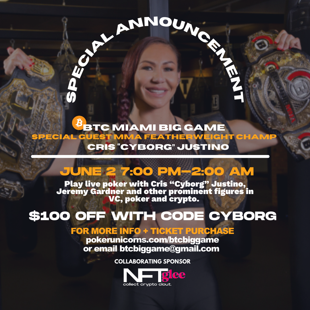 Join Bellator MMA Champion Cris Cyborg for a #BTC2021 Bitcoin Conference Celebrity Poker Challenge
